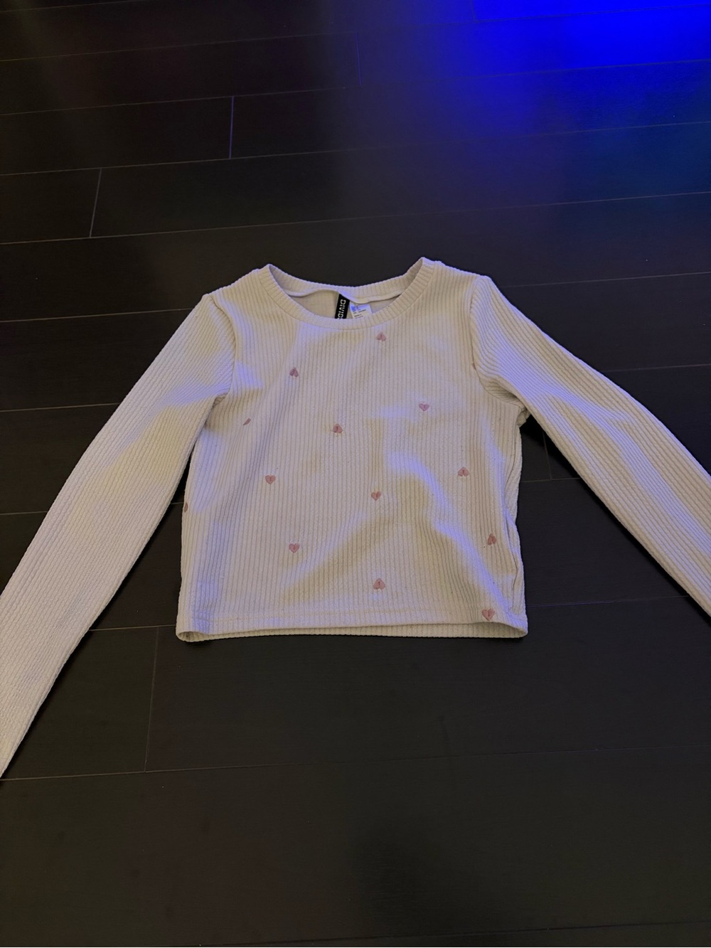 Long Sleeve Ribbed Top with Pink Heart Detail